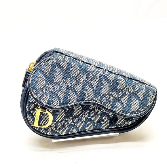 Christian Dior Cosmetic Pouch Navy Blue Canvas 450-061225 - Picture 1 of 14